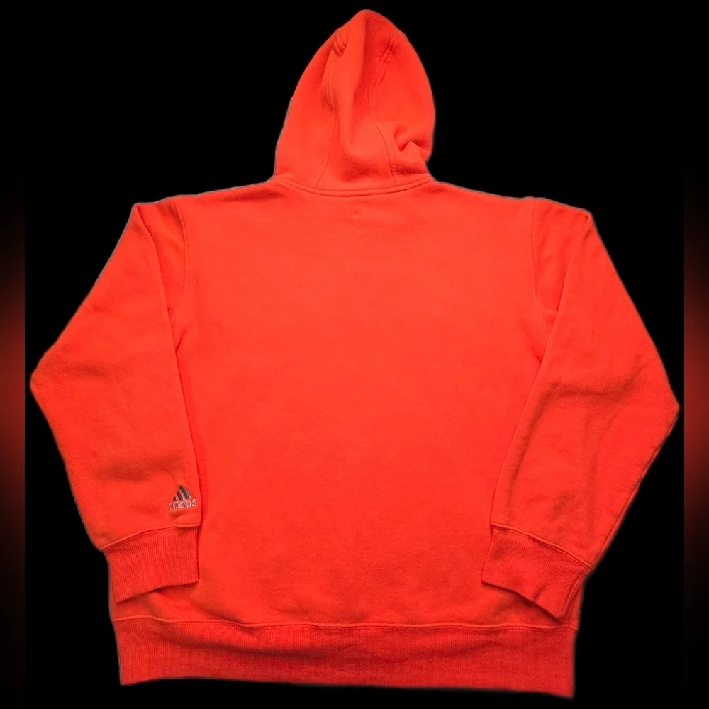 Adidas Men’s Md Red/Orange Pullover Hoodie Blue Spellout Logo Fleece Sweatshirt